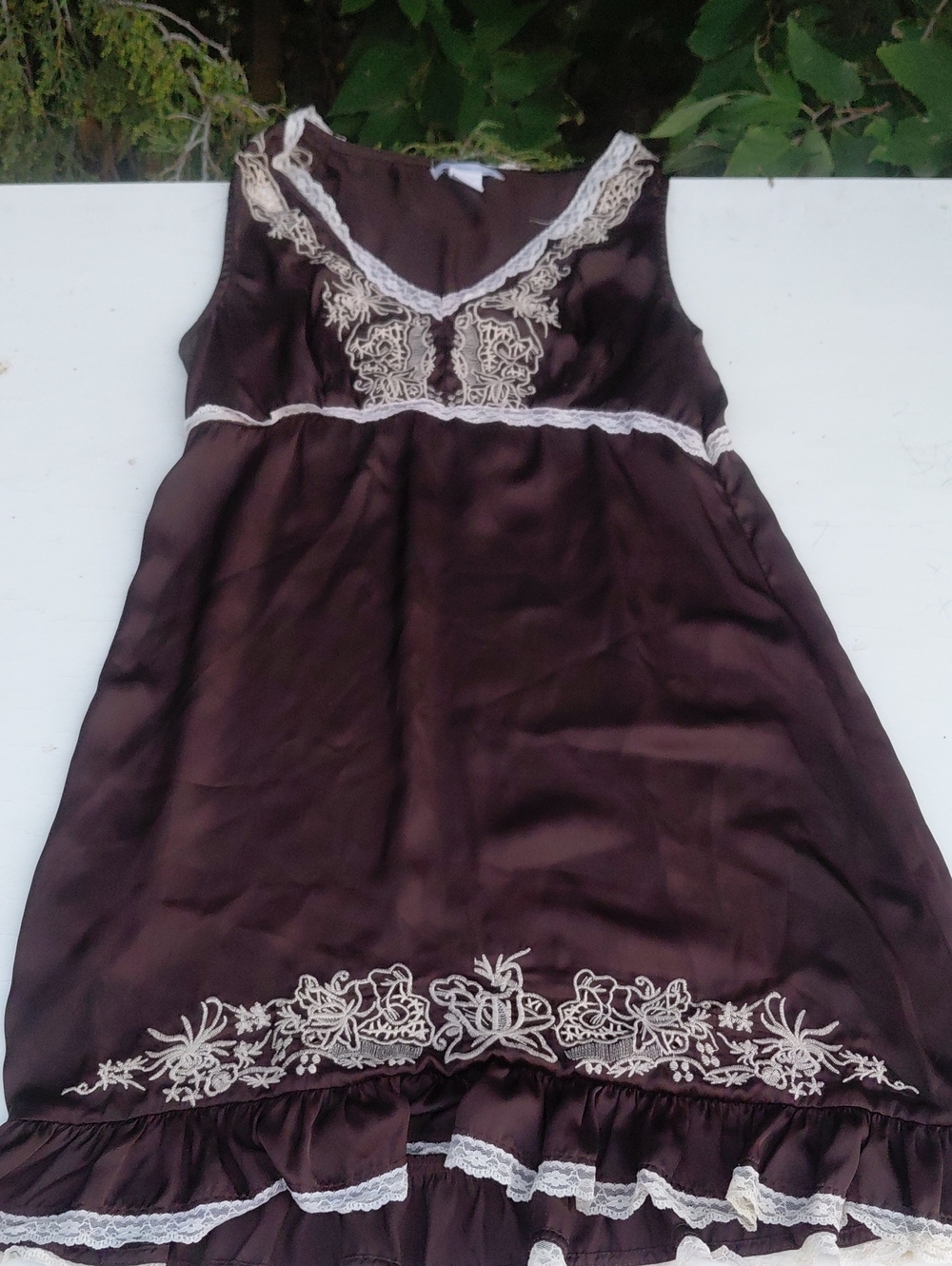 Charlotte Russe Brown Satin Slip Dress with Cream Lace